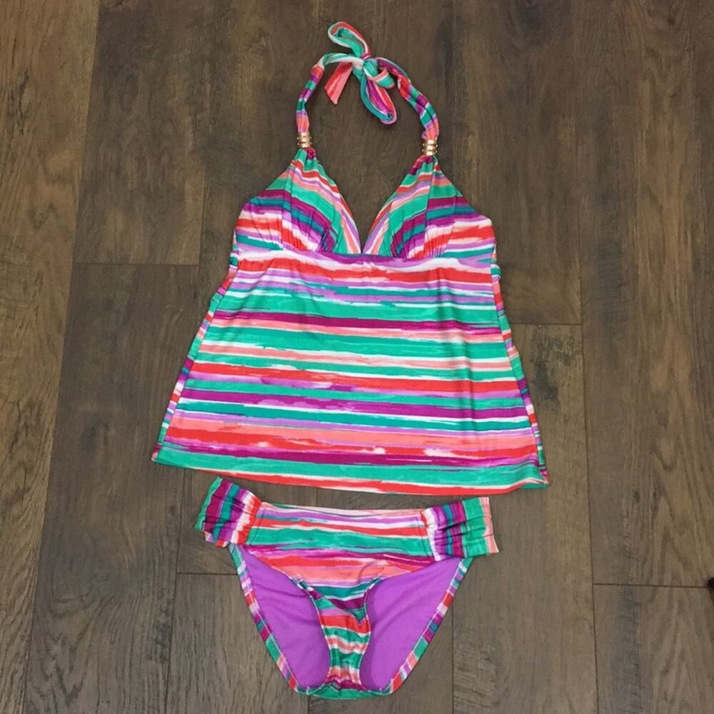 Cole of California striped halter tankini